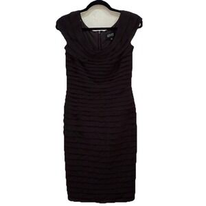 Adrianna Papell Pleated Bodycon Cocktail‎ Dress Women's Size 4 Chocolate Brown